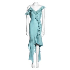 Cocktailkleid aus aquablauem und goldfarbenem Seidenchiffon mit schrägem Schnitt von John Galliano, Frühjahr/Sommer 2003