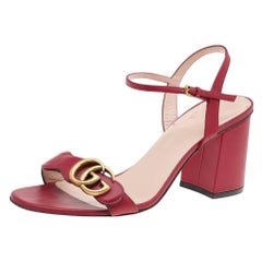 Gucci Red Leather GG Block Heel Ankle Strap Sandals Size 39