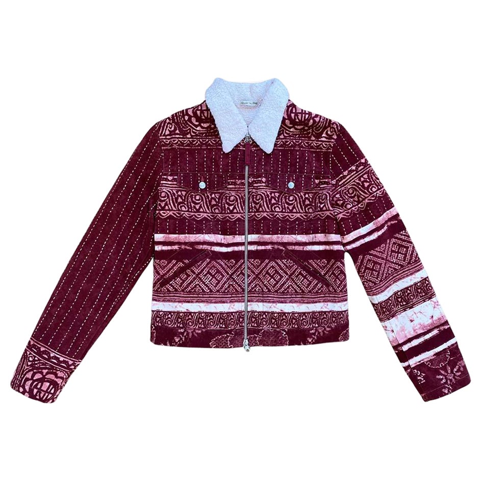 Jean Paul Gaultier Vintage Denim Tribal Pattern Sherpa Jacket For Sale
