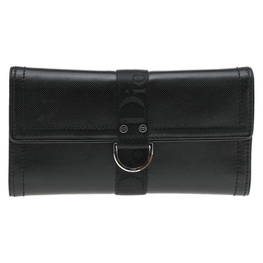 Dior Black Coated Canvas Logo-Tape Continental Wallet