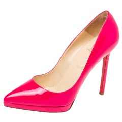 Christian Louboutin Hot Pink Patent Leather Pigalle Plato Pumps Size 39.5