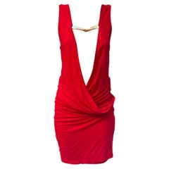 2000S SUD Sexy Red Gold Mesh Low Cut Dress