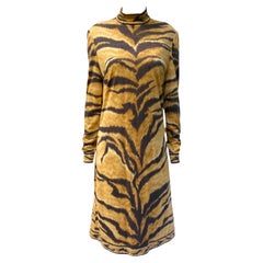 1980S LEONARD Wool Jersey Tiger Striped Long Sleeve Dress