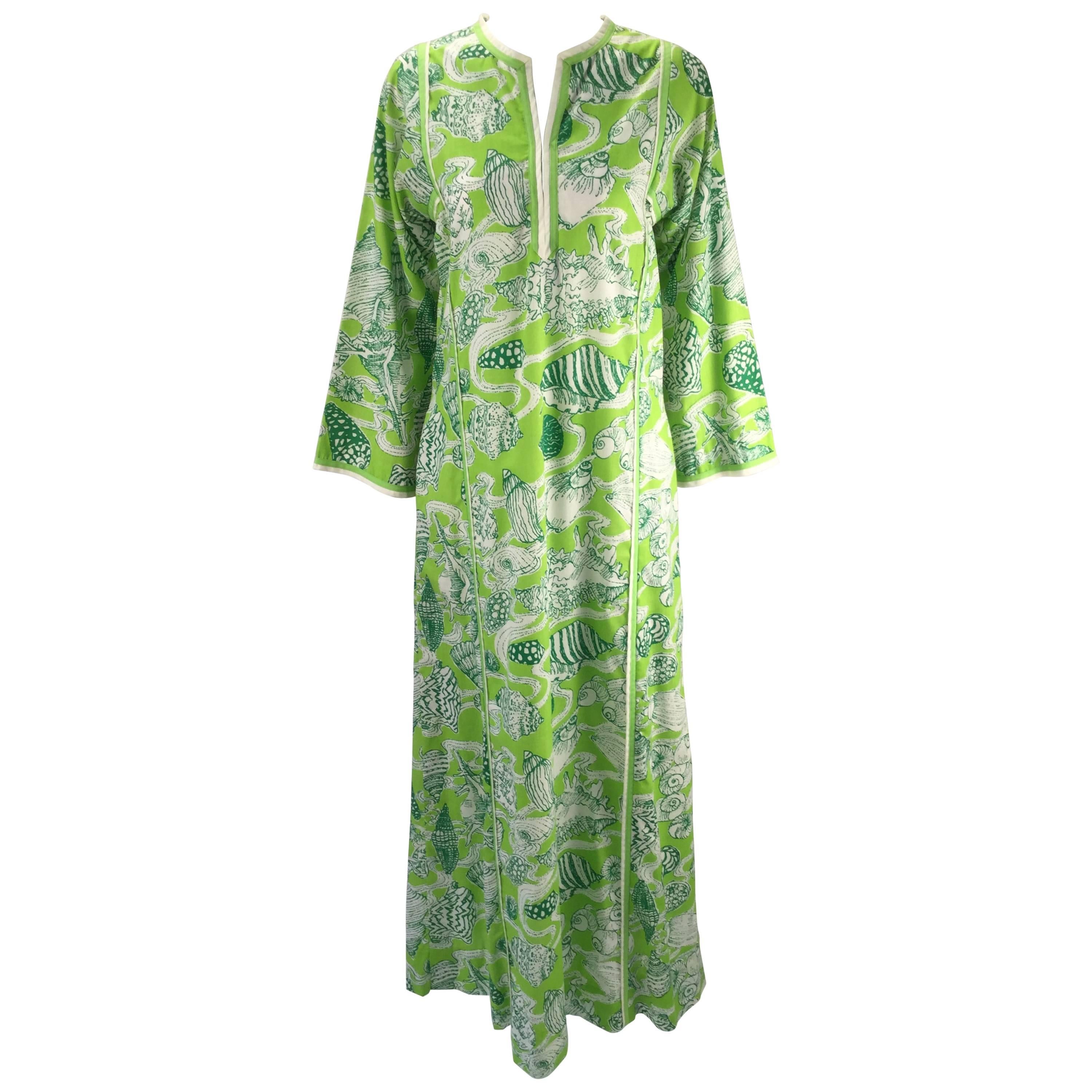 Lilly Pulitzer "The Lilly" Green Sea Shell Print Kaftan, 1960s 