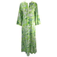 Retro Lilly Pulitzer "The Lilly" Green Sea Shell Print Kaftan, 1960s 