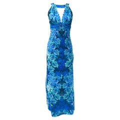 2000S ROBERTO CAVALLI Ocean Blues Floral Nylon Dress