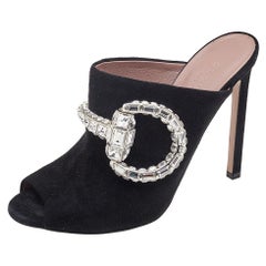 Gucci Black Suede Maxime Crystal Embellished Horsebit Sandals Size 39.5