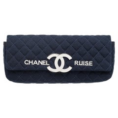 Chanel Navy Blue Quilted Canvas CC Cruise Flap Clutch