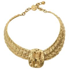 Signed Yves Saint Laurent Gold Plated Textural Sculptural Collar Necklace/ SALE 11