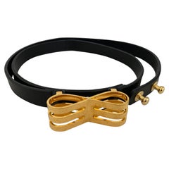 Marni Black Leather Waist Belt with Gold Metal Bow