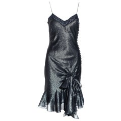 John Galliano metallic blue silk lurex and lace evening slip dress, ss 2004