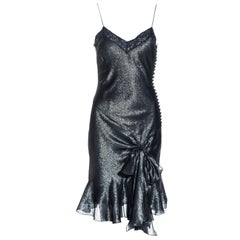 John Galliano metallic blue silk lurex and lace evening slip dress, ss 2004