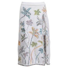 CHANEL Weißer & mehrfarbiger Baumwollrock 2019 FLORAL EMBROIDERED MIDI 38 S