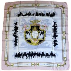 Hermes 1957 Seltener "Le Bois De Boulogne" Seiden Twill Carré Schal von Hugo Grygkar