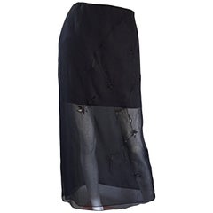 Retro NWT 1990s Alberta Ferretti Saks 5th Ave Black Silk Mini Skirt w/ Chiffon Overlay