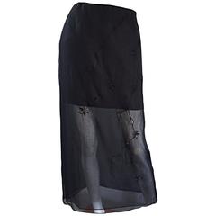 NWT 1990s Alberta Ferretti Saks 5th Ave Black Silk Mini Skirt w/ Chiffon Overlay
