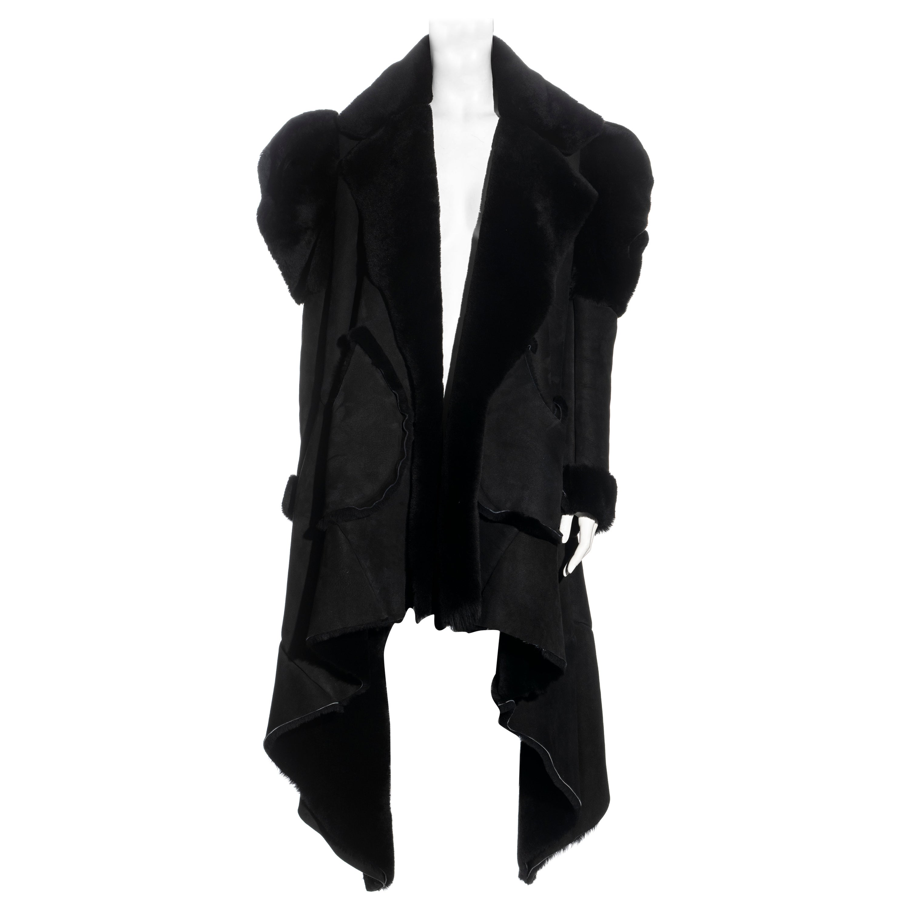 John Galliano black sheepskin oversized coat, fw 1996 For Sale