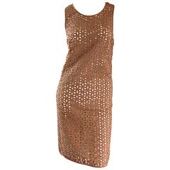 Derek Lam Chic Taupe Light Brown Crochet Cut - Out Dress & Slip