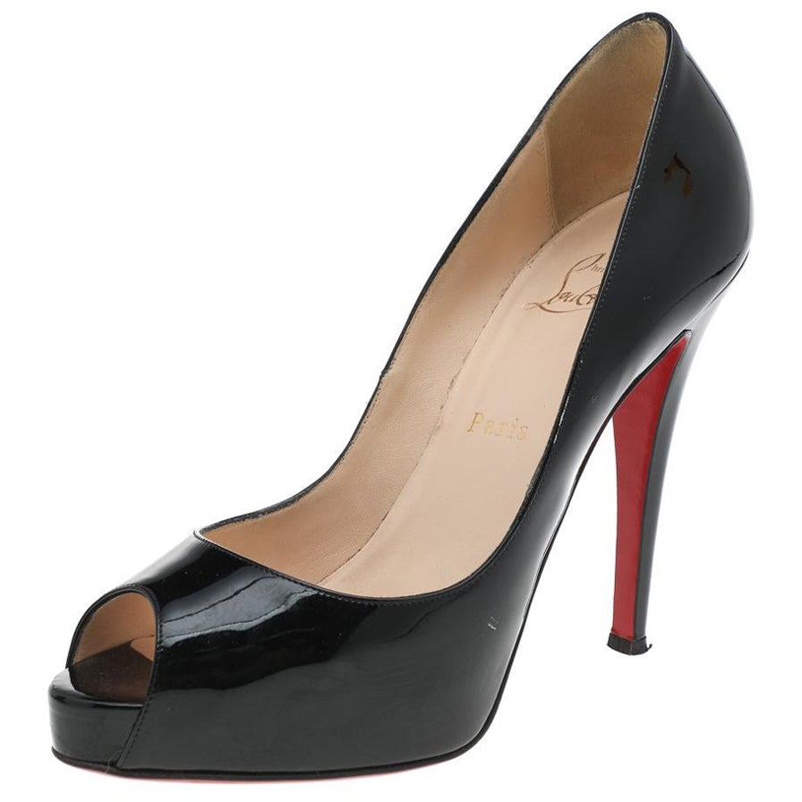 Christian Louboutin Patent Leather Very Prive Peep Toe Platform Pumps Size 38 For Sale