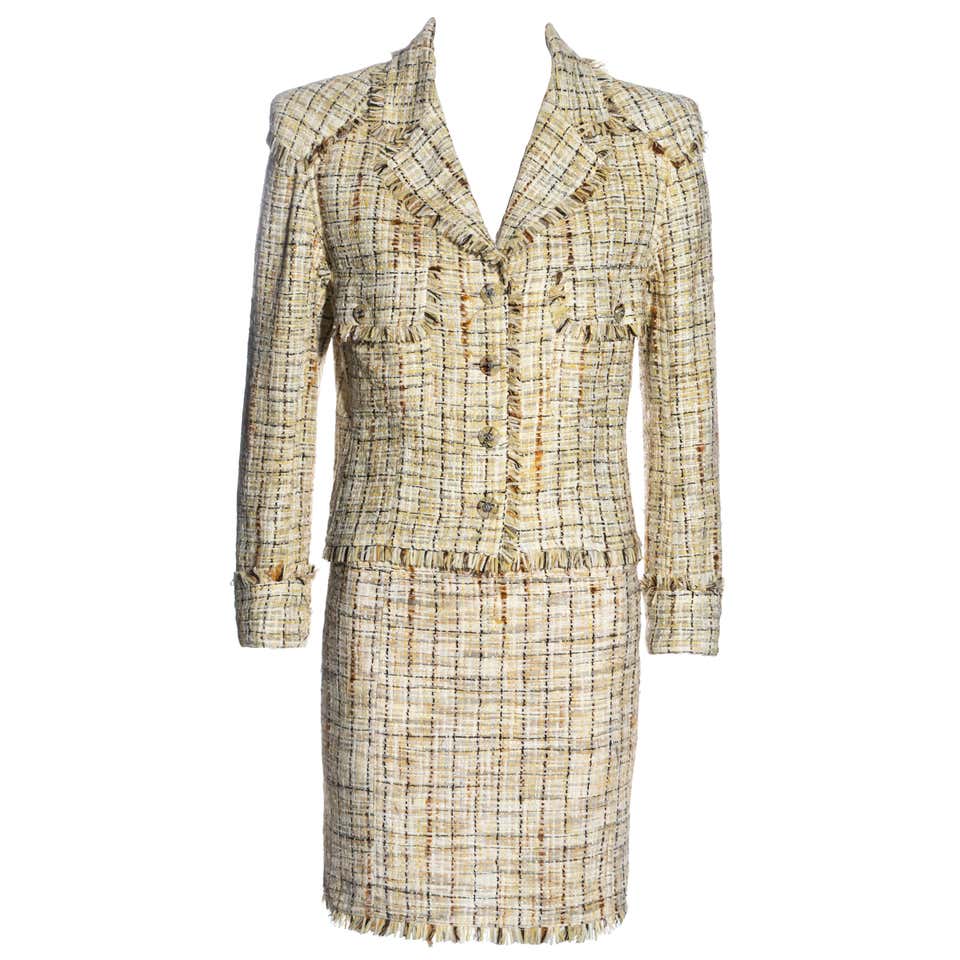John Galliano cream silk pant suit with Mongolian lamb and lace, fw ...
