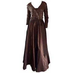 Gorgeous Vintage Pamela Dennis Couture Chocolate Brown Sequin Taffeta Gown Sz 8 3