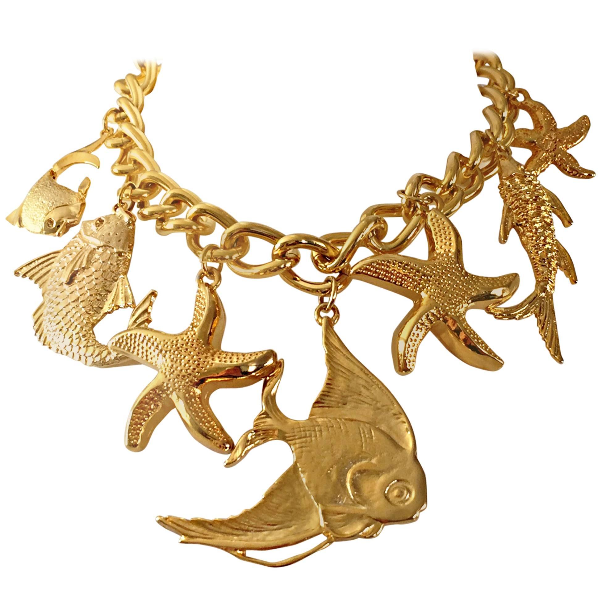 Vintage Escada by Margaretha Ley Oversized Runway Gold Starfish Charm Necklace
