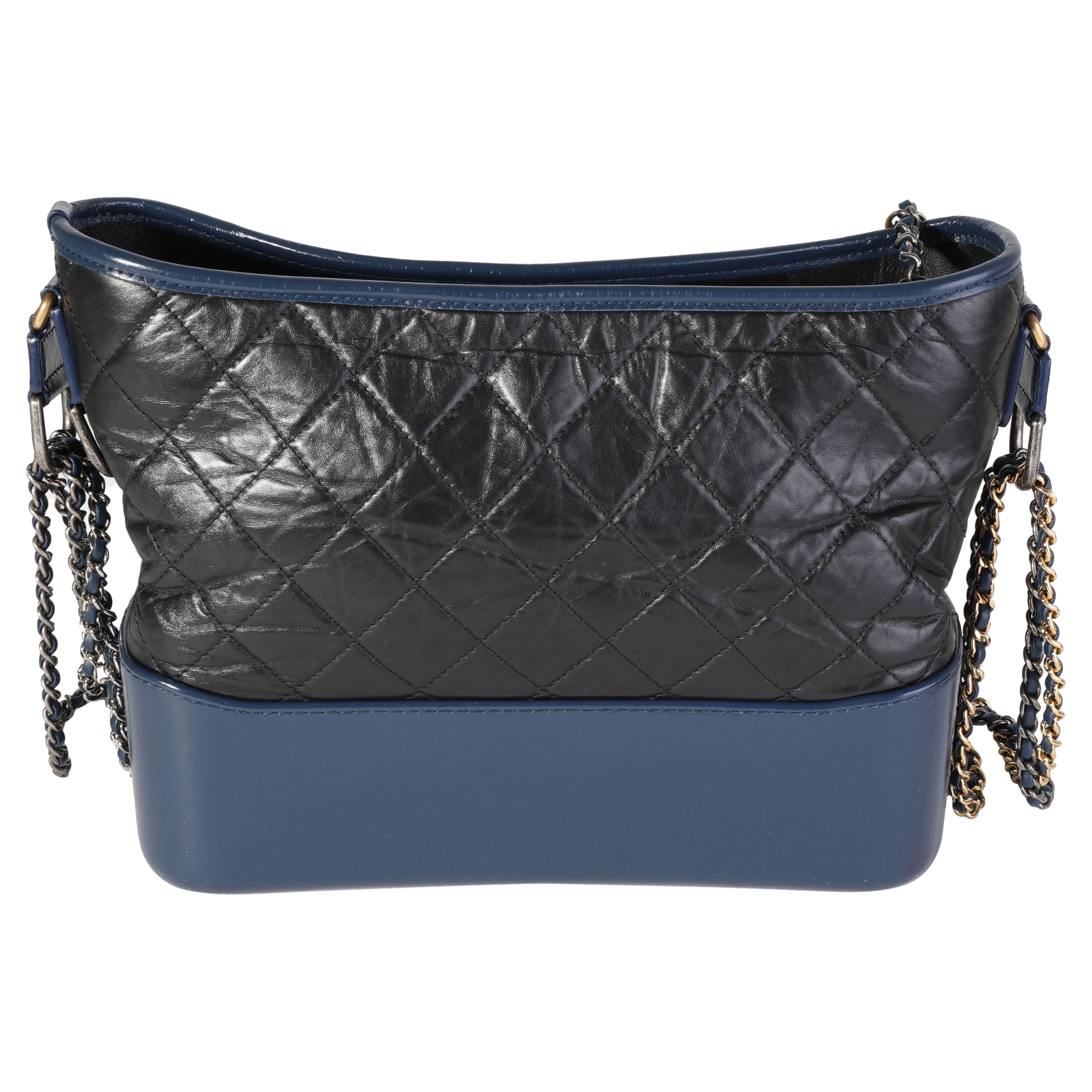 CHANEL Blue Gabrielle Hobo Shoulder Handbag Quilted Aged Calfskin Leather