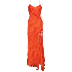 Blumarine bias cut silk chiffon evening dress with low back, c. 1990s 5