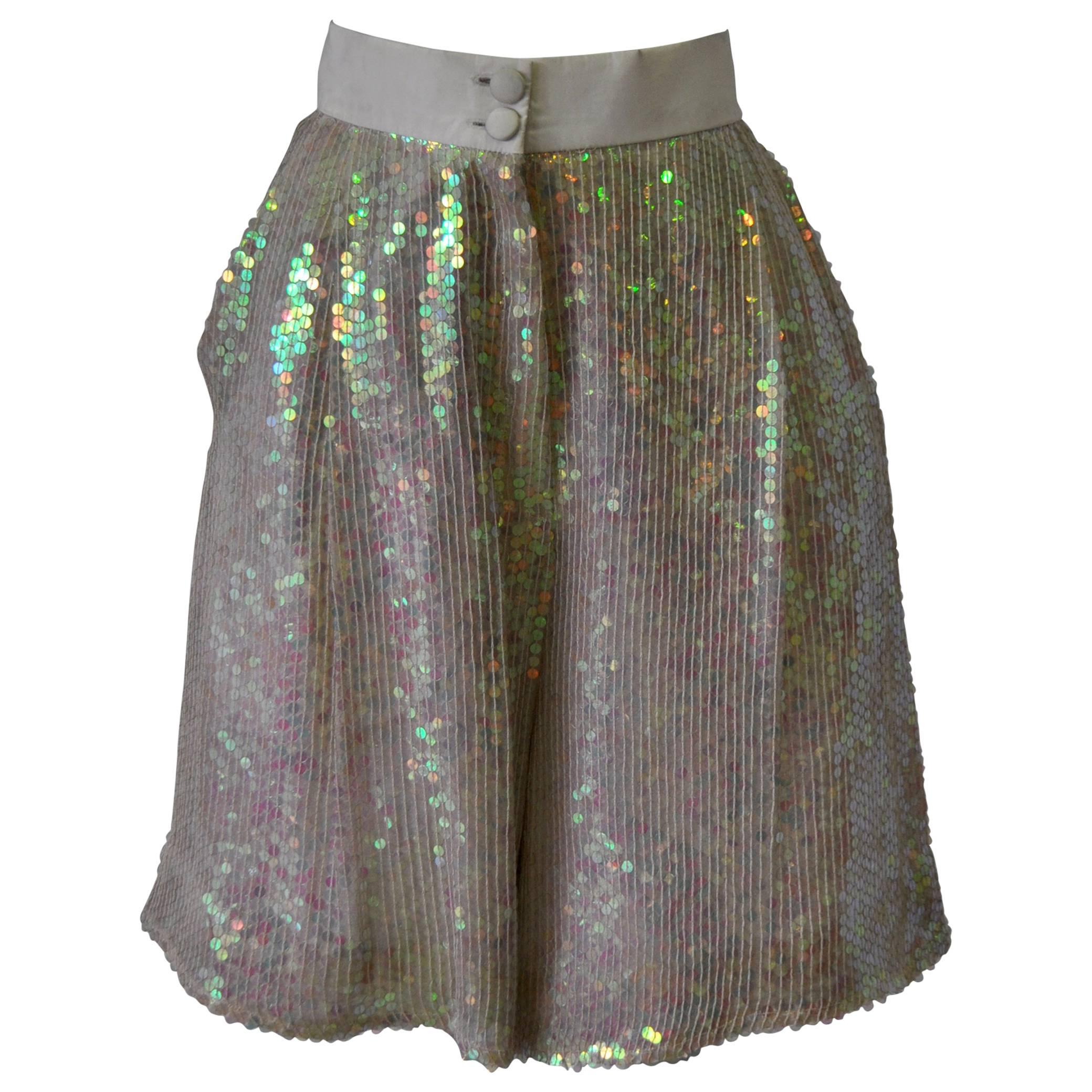 Luminous Ella Singh Iridescent Sequin Bermuda Shorts For Sale
