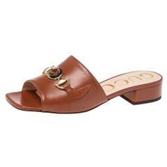 Gucci Brown Leather Zumi Slide Sandals Size 36