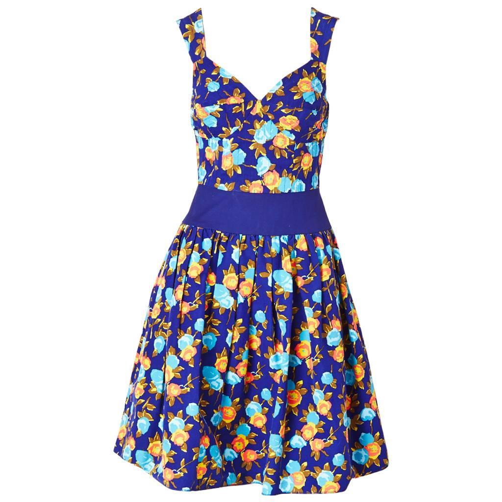 Yves Saint Laurent Floral Print Dress With Sweetheart Neckline