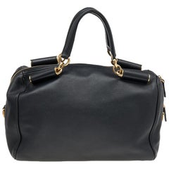 Dolce and Gabbana Black Leather Miss Sicily Bowling Bag