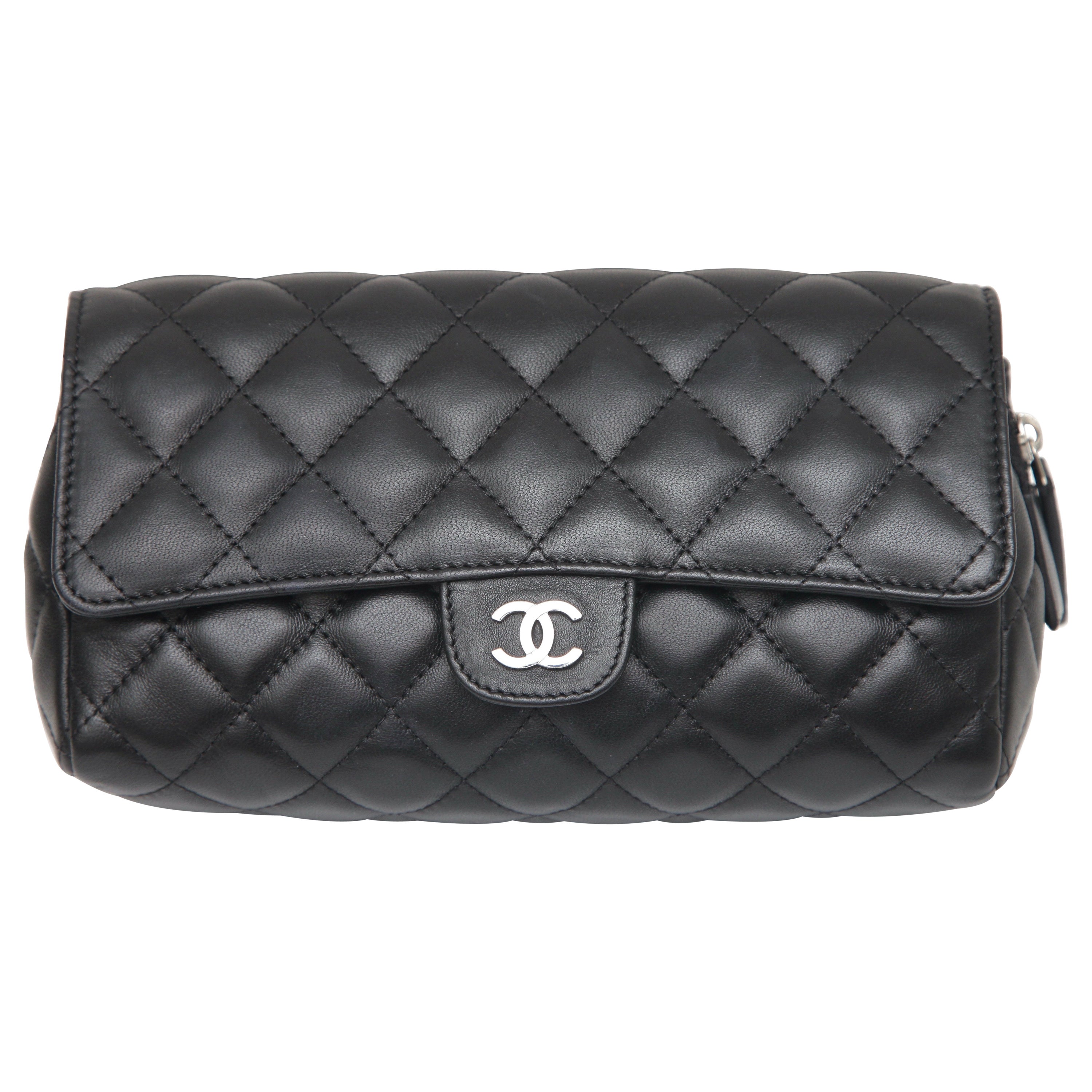 CHANEL Black Lambskin Leather Quilted O-Coin Case Clutch Bag Gold 13C 2013