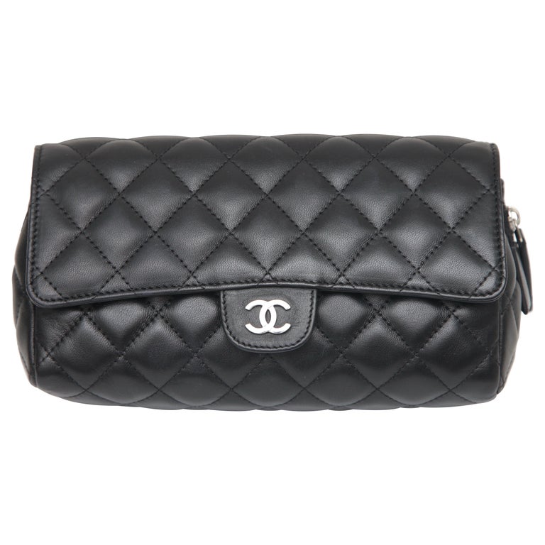 CHANEL Black Lambskin Leather Quilted O-Coin Case Clutch Bag Gold 13C 2013  at 1stDibs