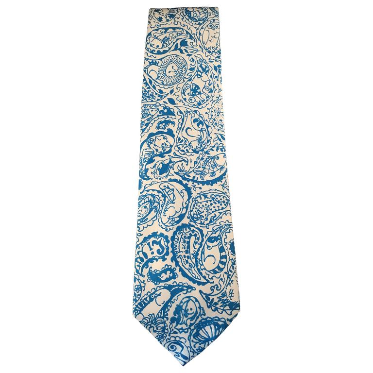 Lilly Pulitzer 1960s Blue And White Printed Paisley Tie at 1stDibs