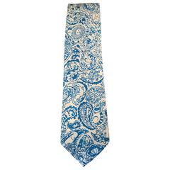 Retro Lilly Pulitzer 1960s Blue And White Printed Paisley Tie