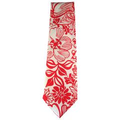 Vintage Lilly Pulitzer 'Mens Stuff' Tie 1970s Printed Red and White Floral 