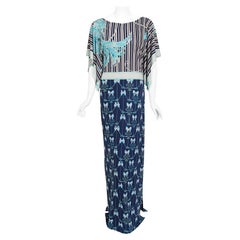 Vintage 1970's Emilio Pucci Phoenix-Bird Print Silk Handkerchief Sleeve Gown