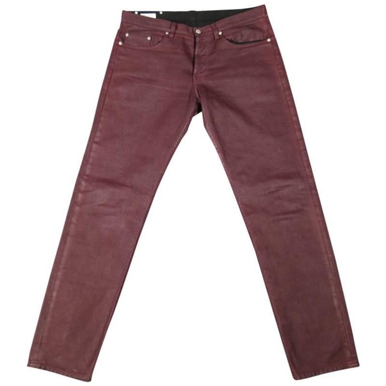 Dries van Noten Men's Burgundy Coated Skinny Jeans, Size 32 at 1stDibs