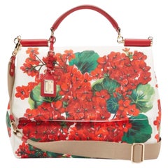Dolce & Gabbana Red Cotton Leather Geranium Sicily Handbag Shoulder Bag Flowers