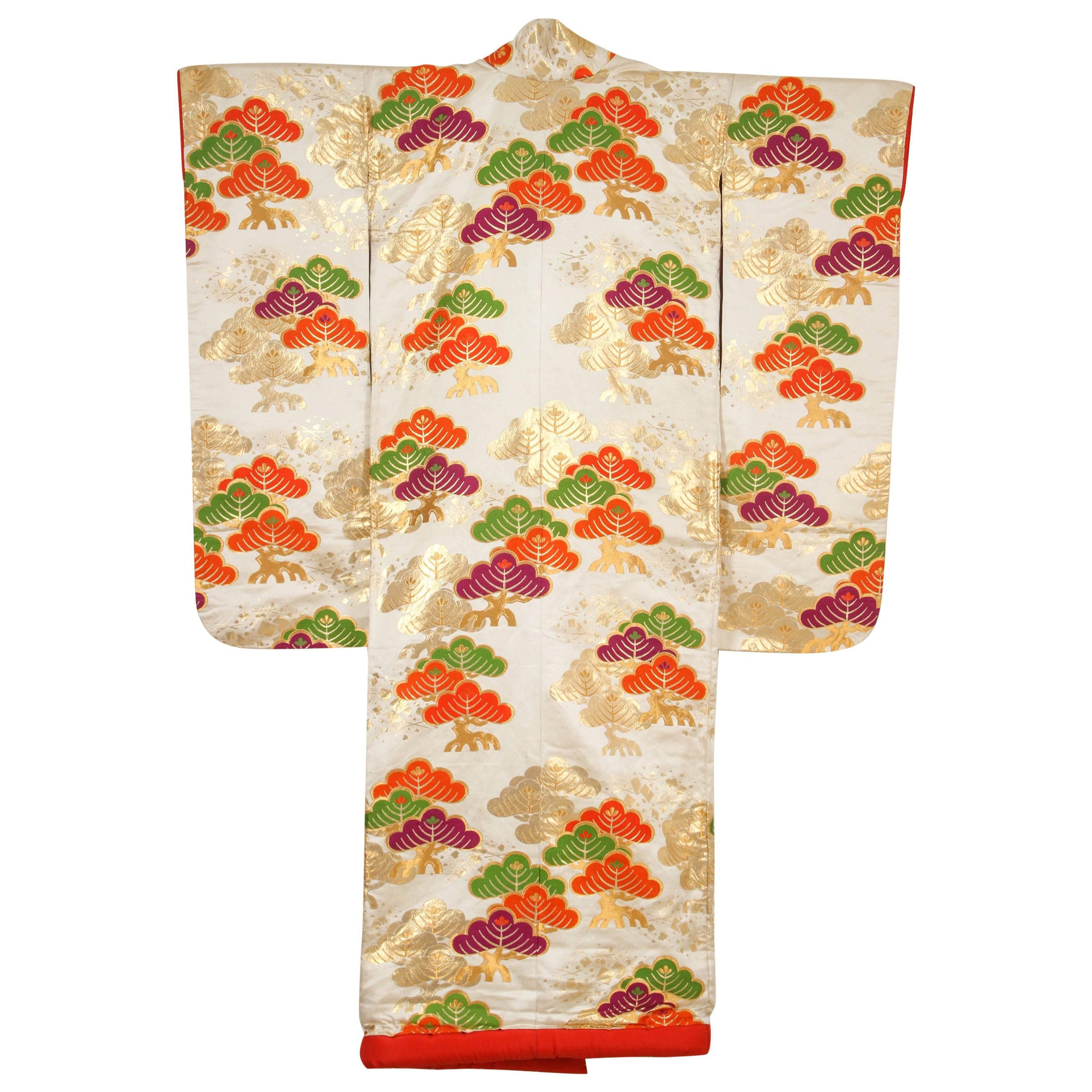 Robe de cérémonie japonaise vintage style kimono en brocart de soie