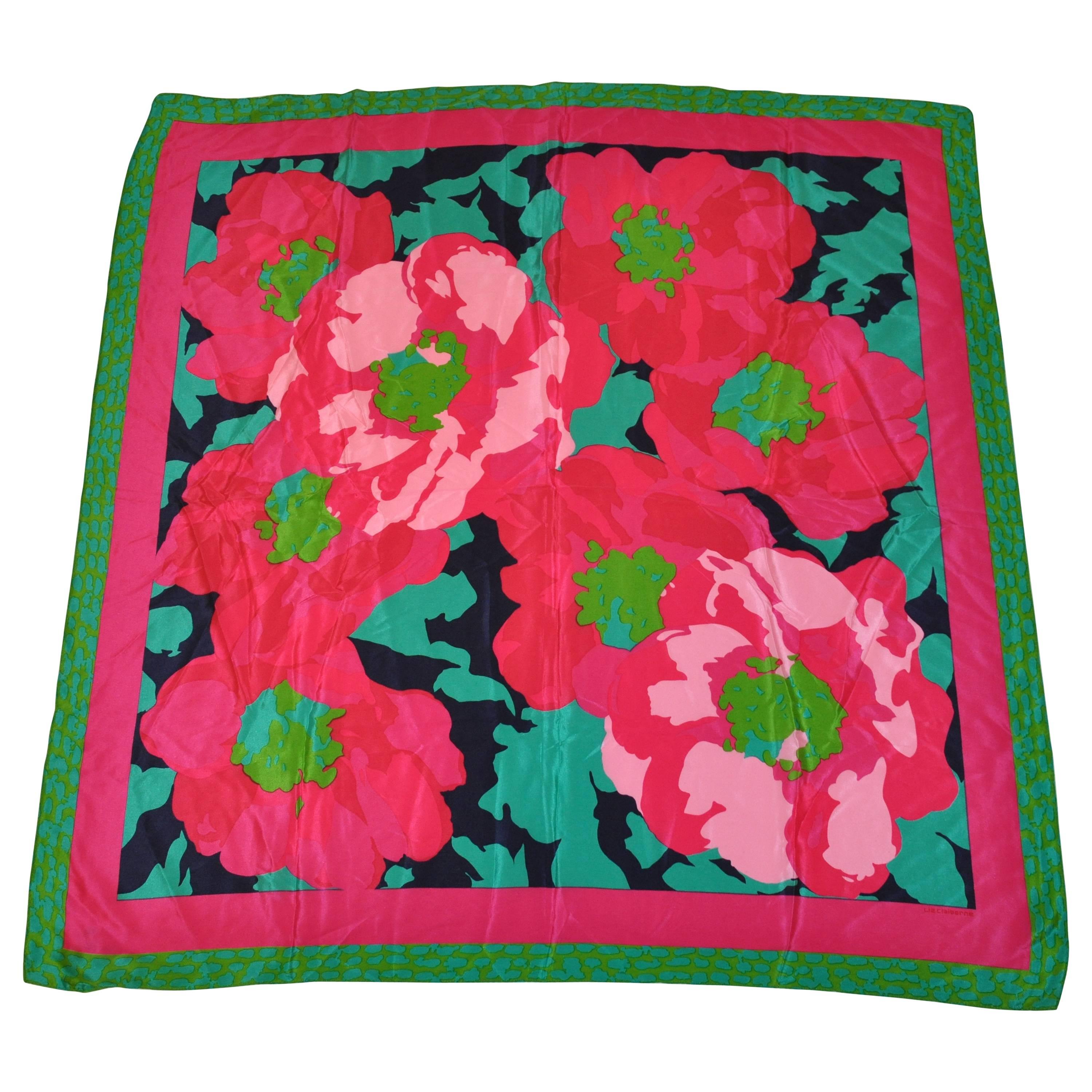 Liz Claiborne Bold Multi-Color Floral Silk Scarf For Sale