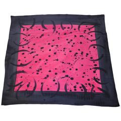 Lisa L. Huge Bold Fuchsia & Steel Abstract Silk Crepe de Chine Scarf