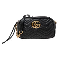 Gucci Black Matelassé Leather Small GG Marmont Camera Bag