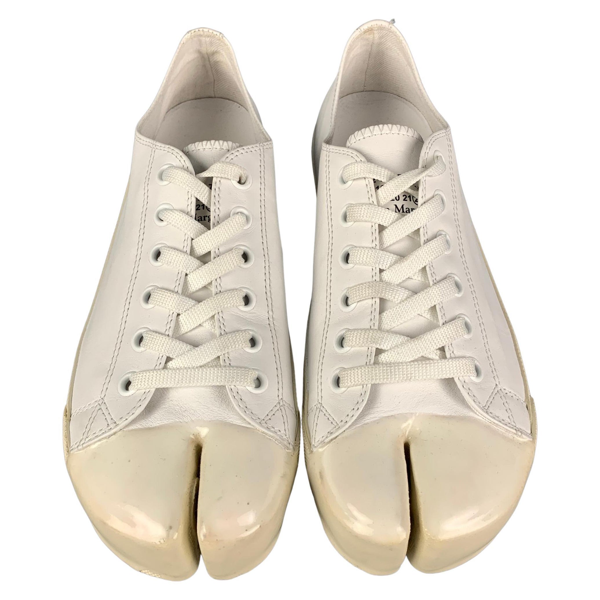 MAISON MARGIELA Size 11 White Canvas Low Top Tabi Sneakers at 1stDibs | maison  margiela shoes, maison margiela sneakers, margiela tabi canvas sneakers