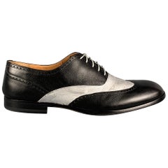 MAISON MARTIN MARGIELA Size 11 Black Silver Leather Wingtip Oxford Shoes