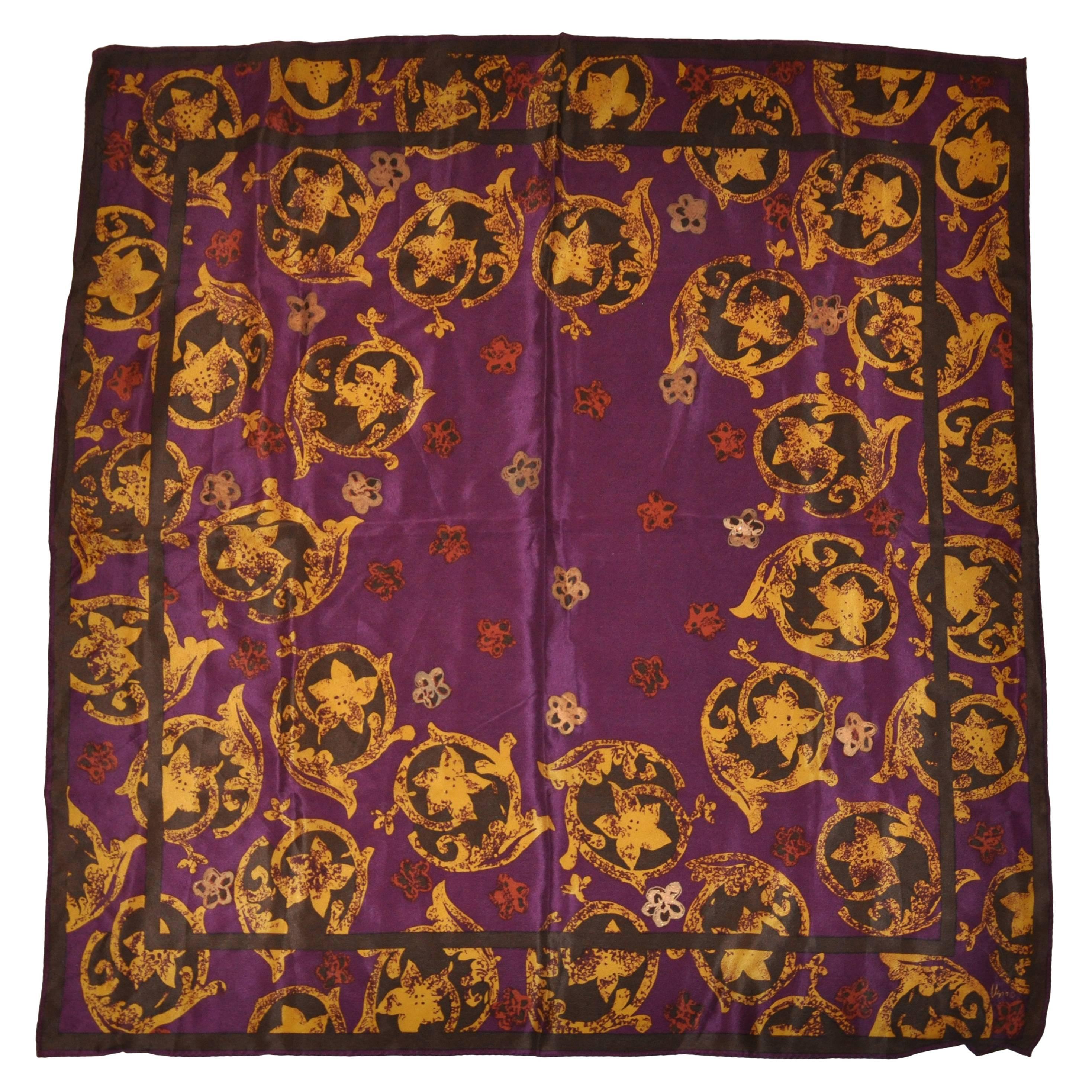 Vera "Shades of Plum & Browns" Palsey Silk Scarf For Sale