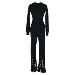 AZZEDINE ALAÏA 1993 Documented Black Perforated Boiled Wool Pants Leggings