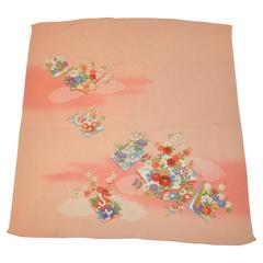 Japanese "Shades of Coral" Floral Silk Scarf