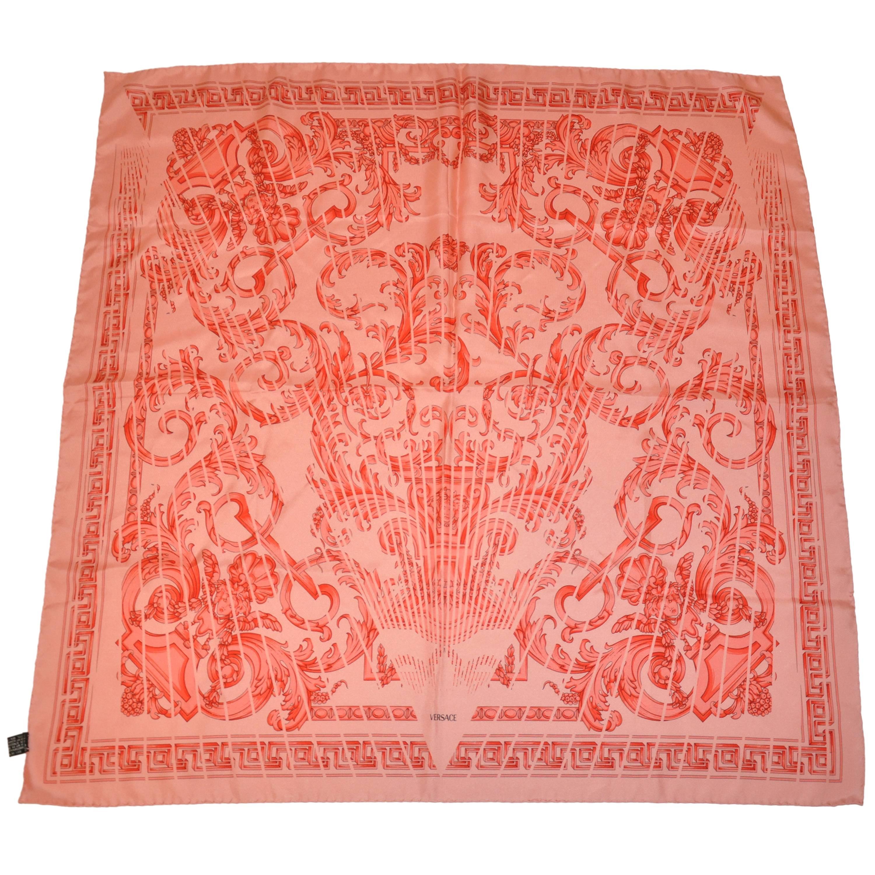 Gianni Versace "Shades of Coral" Signature Silk Scarf For Sale